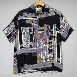 Expressions Worldwide Vintage Rayon Shirt Mens Medium Abstract Geometric